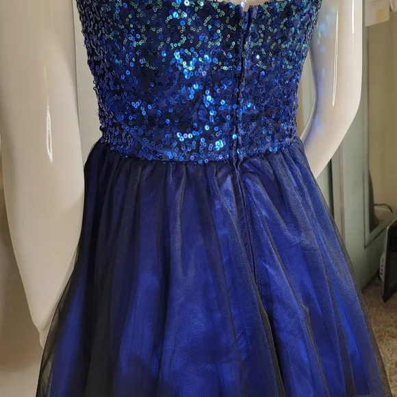 Blue Ombre Sequin Halter Dress w/ Beaded Waistband Prom Formal - Picture 7 of 13